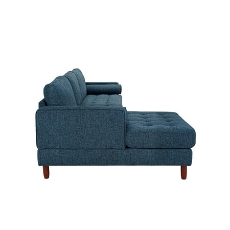 Mid Century Modern Tufted Fabric Sectional Sofa L Shape Couch With Extra Wide Chaise Lounge Dark Blue