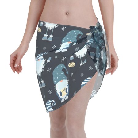 Coaee Gnome and Snowflakes Women s Short Sarongs Beach Wrap Sheer Bikini Wraps Chiffon Cover Ups for Beach  Swimming  Holiday