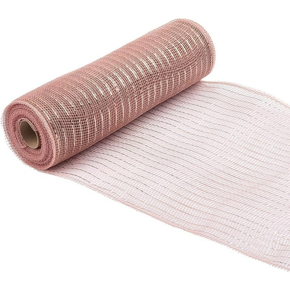 26 Yards 10.23 Inch Light Brown Mesh Ribbon Rolls with Gold Foil Metallic Shining Versatile Wide Flat Netting Fabric Ribbons for Newyear Holiday Home Door Wreath Decoration DIY Craft Supply