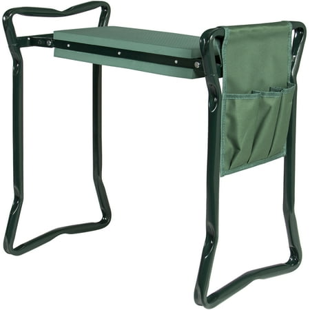 Garden Kneeler Stool Best Choice Products Lightweight Multiuse Garden Stool Kneeler, Foldable for Easy Storage w/ EVA Foam Pad Seat, Bonus 3-Pocket Tool Pouch, Sturdy Steel Frame ()