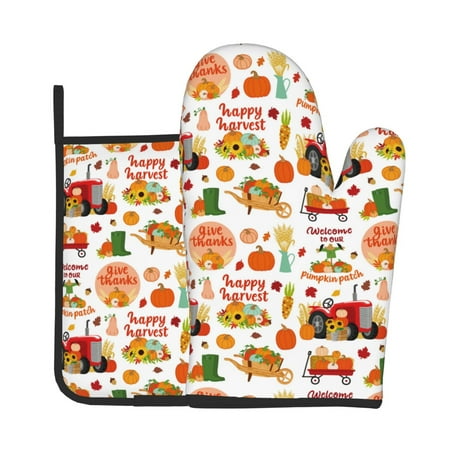 

Bingfone Fall Farm Pumpkin Print Oven Mitts Pot Holders Set 2 PCS for Kitchen for Cooking Grilling Baking BBQ Pot Holders Cook Essentials