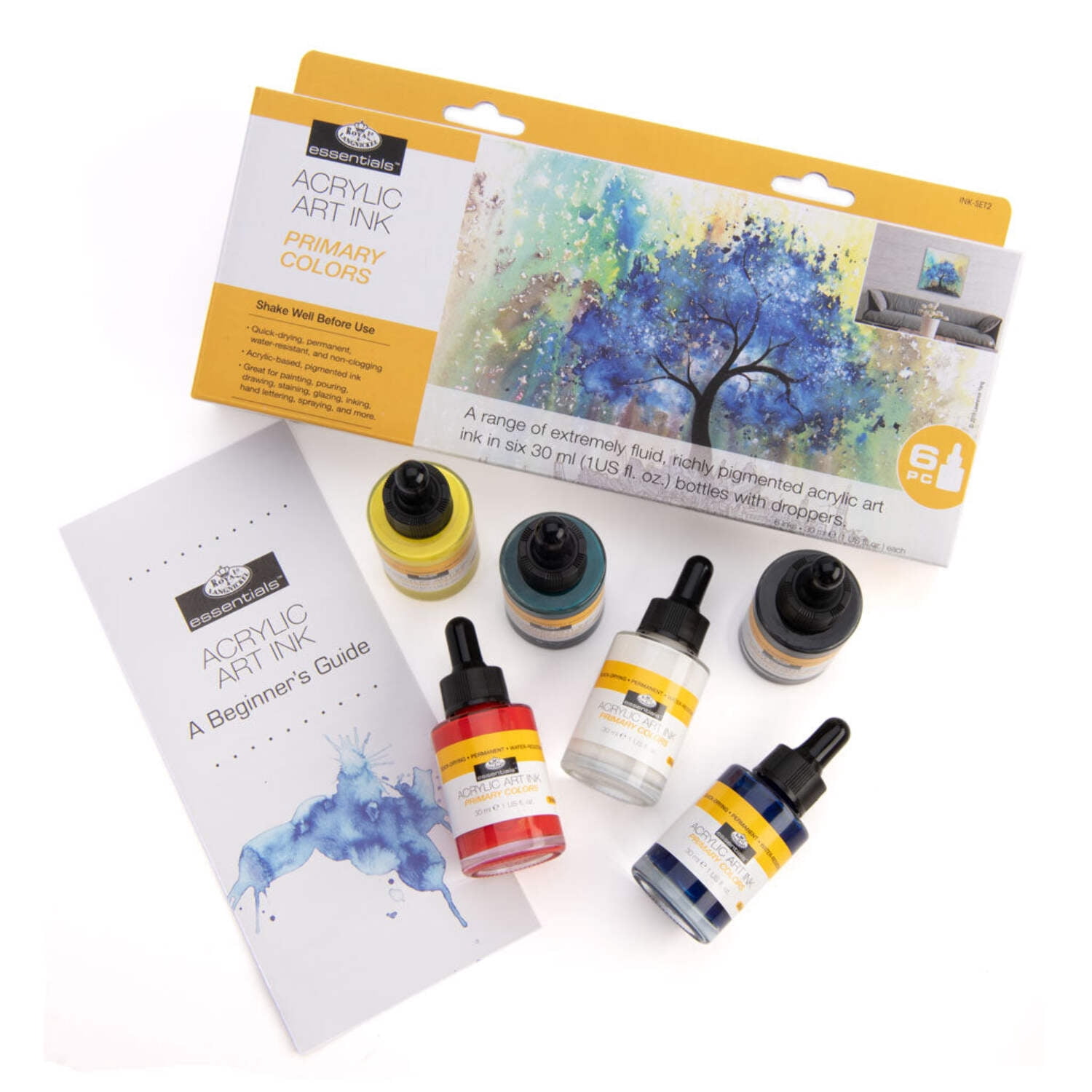 Royal & Langnickel Essentials™ 6pc Primary Colors Acrylic Art Ink Bottles