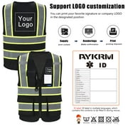 AYKRM Security Vest for Men Women 7 Pockets High Visibility Reflective Safety Vest Front Zipper Meets ANSI/ISEA