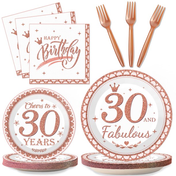 30th Birthday Rose Gold Party Tableware Set Glittery Sprinkles Happy