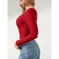 thumbnail image 4 of Women Crop Tops Solid Color Ribbed Scoop Neck Long Sleeve T-Shirts Spring Autumn Slim Fit Bottoming Shirts, 4 of 6