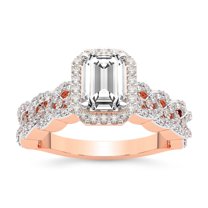 IGI Certified 3 Carat Emerald Shape Lab Grown Diamond Engagement Ring | 14K Rose Gold | Imperiella Halo Celtic Knot Diamond Ring | FG-VS1-VS2 Quality Friendly Diamonds