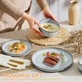 thumbnail image 2 of Vesteel 12Pcs Dinnerware Set, Ceramic Plates and Bowls Set for 4, Reactive Glaze Tableware Set with Purple Clay Base for Home, Chip & Scratch Resistant Stoneware, Moonlight White, 2 of 11