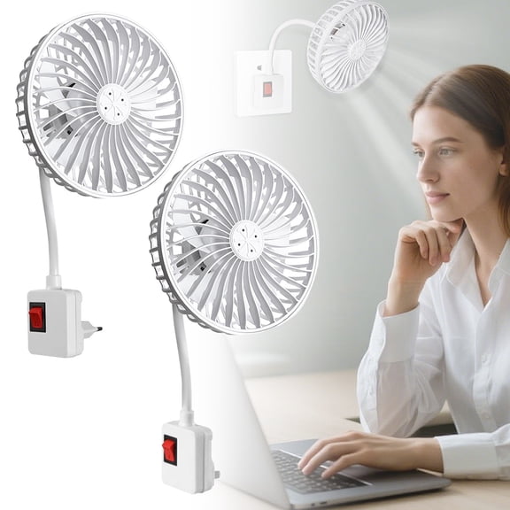 CHENjy Small Desk Fan for Bedroom, Light Socket Fan with 360 Degree Adjustable Gooseneck, Quiet Plug In Mini Fan with Adapter for Home Office, 5.12 Inch