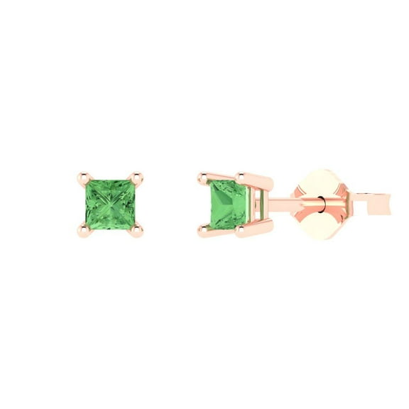 0.5 ct Push-Back Stud Earrings for Women | 3.5mm Princess Cut Simulated Green Diamond | 18K Rose Gold