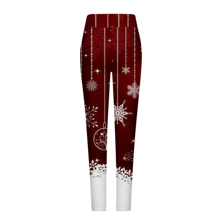 Womens Christmas Fleece Lined Leggings,Women High Waisted Workout Yoga  Pants Soft Tummy Control Xmas Snowflake Print Gym Tights Long Pants Joggers  