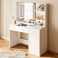 thumbnail image 5 of Fenbeli White Vanity Desk with Lighted Mirror, Makeup Table with Charging Station, Large Vanity Set with 3 Storage Compartments for Bedroom, 5 of 11