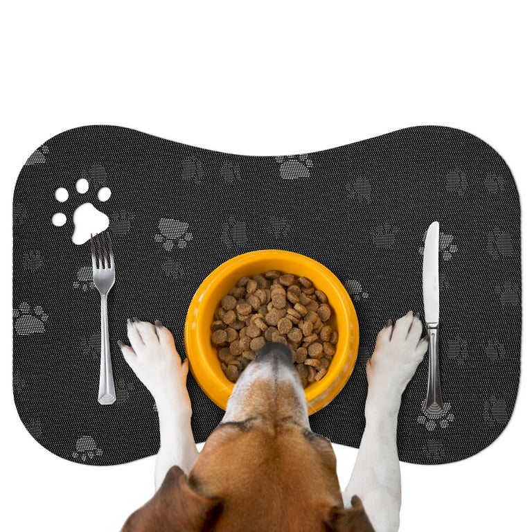 Pet Bowl Microfiber Dog/Cat Anti-Skid Bump Mat Protect Floors Grey