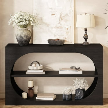 Tarnorci 54" Farmhouse Console Table, Wood Sofa Table with Storage for Living Room, Hallway, Black