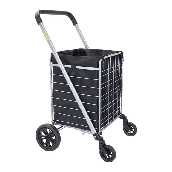 dbest products Cruiser Cart Deluxe 2 with Liner Bag Bundle Shopping Grocery Rolling Folding Laundry Basket on Wheels Foldable Utility Trolley Compact Lightweight Collapsible