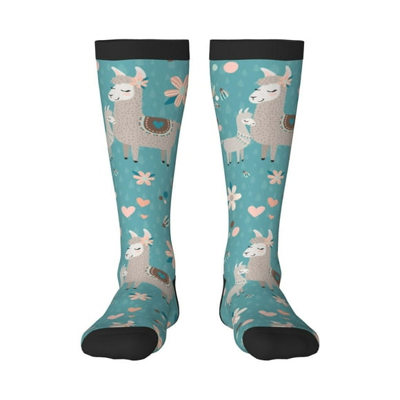 Wukai Teal Mama Llama for Contrast Color Stockings, Sports Fitness Adult Long Socks, Unisex