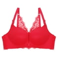 thumbnail image 4 of thinsony Seamless Bra Front Opening Lace Underwear Wire-Free Sexy Breathable Bralette Racerback, Red, 34/75, 4 of 6