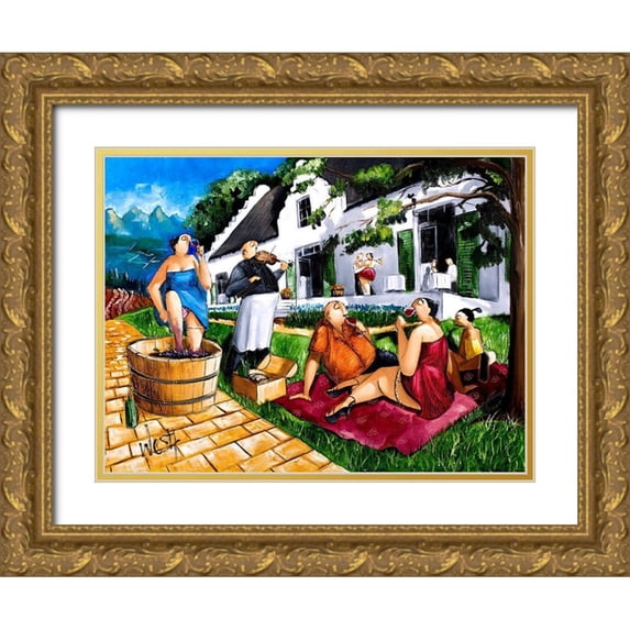 West, Ronald 18x15 Gold Ornate Wood Framed with Double Matting Museum Art Print Titled - The Picnic
