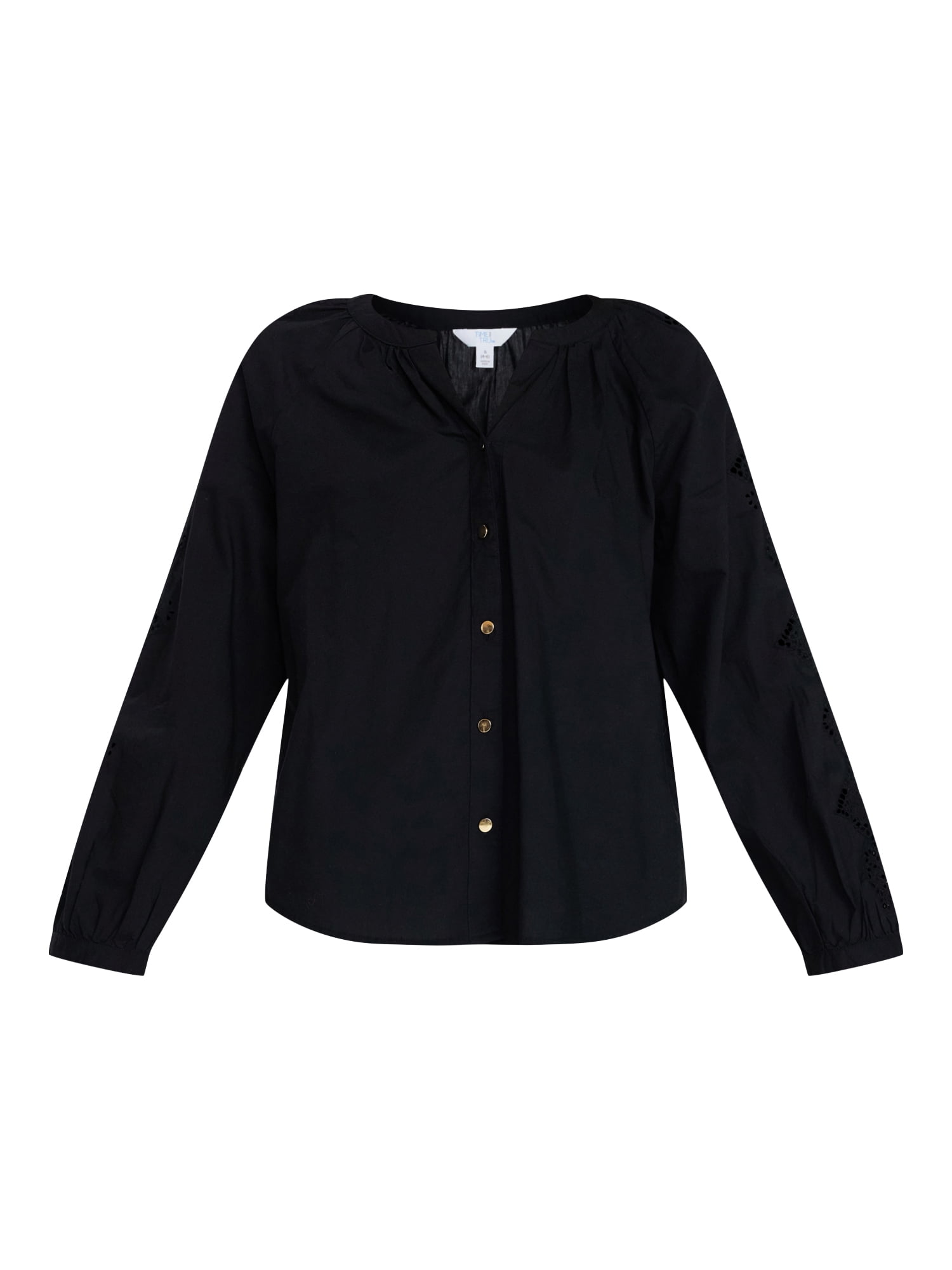 Time and Tru Women's Eyelet Blouse with Long Sleeves, Sizes XS-XXXL