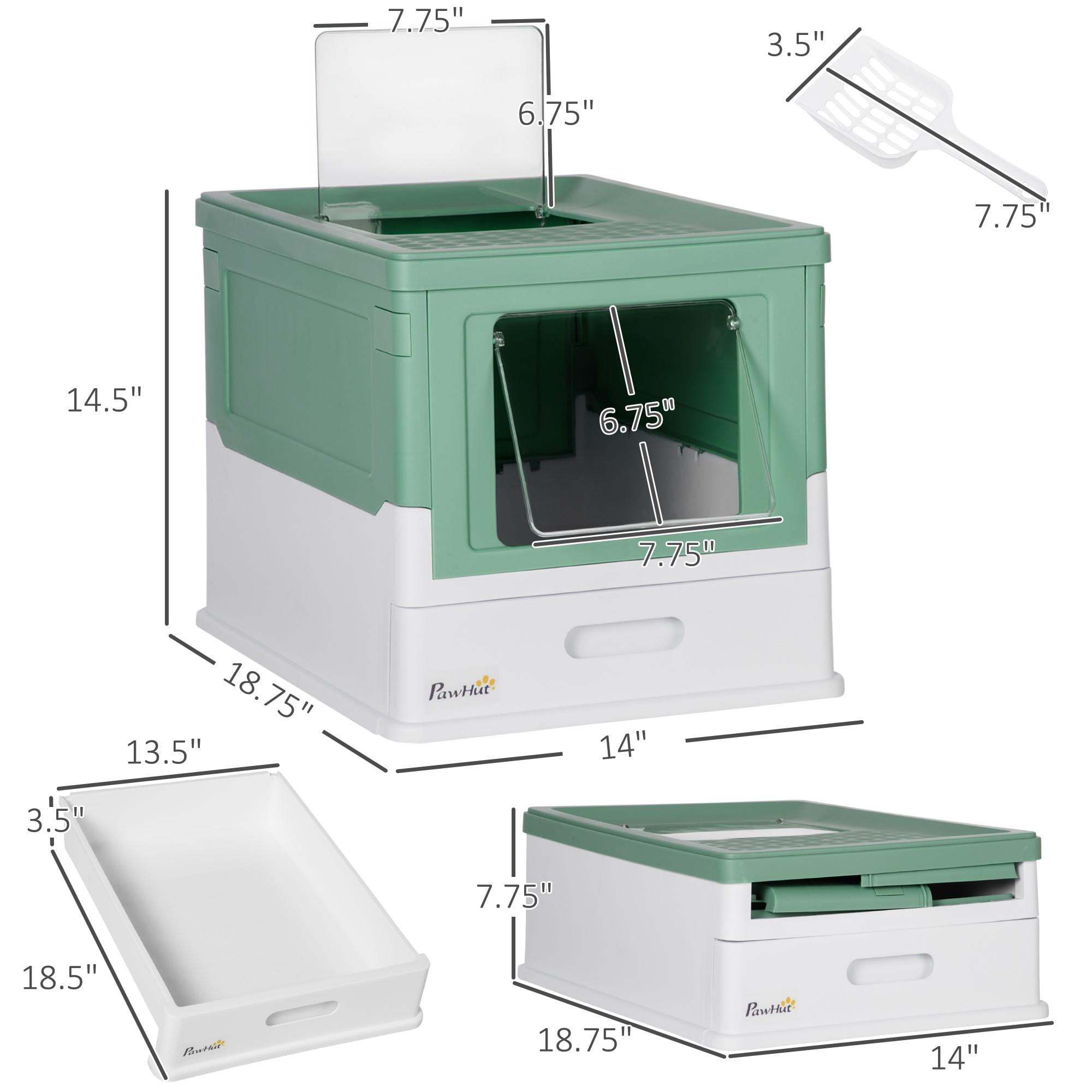 Glavbiku Foldable PP Enclosed Cat Litter Box with Scoop,Portable Cat Litter House with Tray,Green