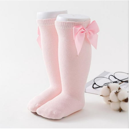 

Colofity Baby Girls Cotton Long Socks Solid Color Big Bow Knee High Stocking