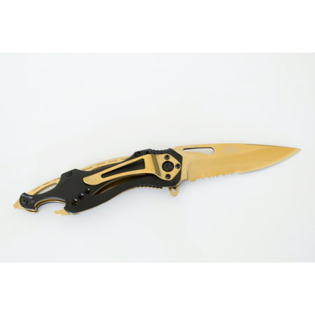 Gold Folding Pocket Knife with Titanium Coated Stainless Steel Blade - Perfect Unique Gift for Boyfriend, Husband, or Friend - 100% Satisfaction