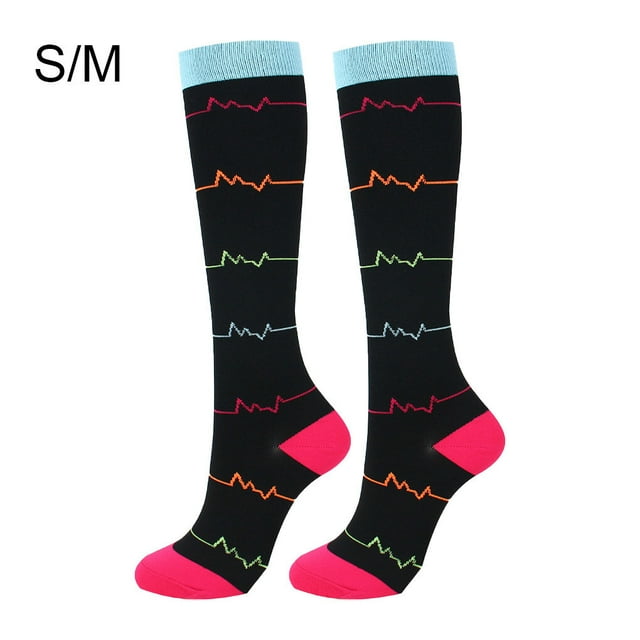 Bas de Compression 20-30 mmHg Longueur Genou Bas de Sport Longueur Genou Bas de Compression Femmes Bas de Cyclisme pour Course Unisexe Cyclisme, Noir, Rayé, P/M