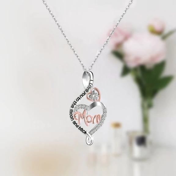 FENGGHAO Mothers Day European Silver Plated Encrusted Heart Pendant Necklace Alphabet Mom Love Jewelry Adjustable Choker Gift