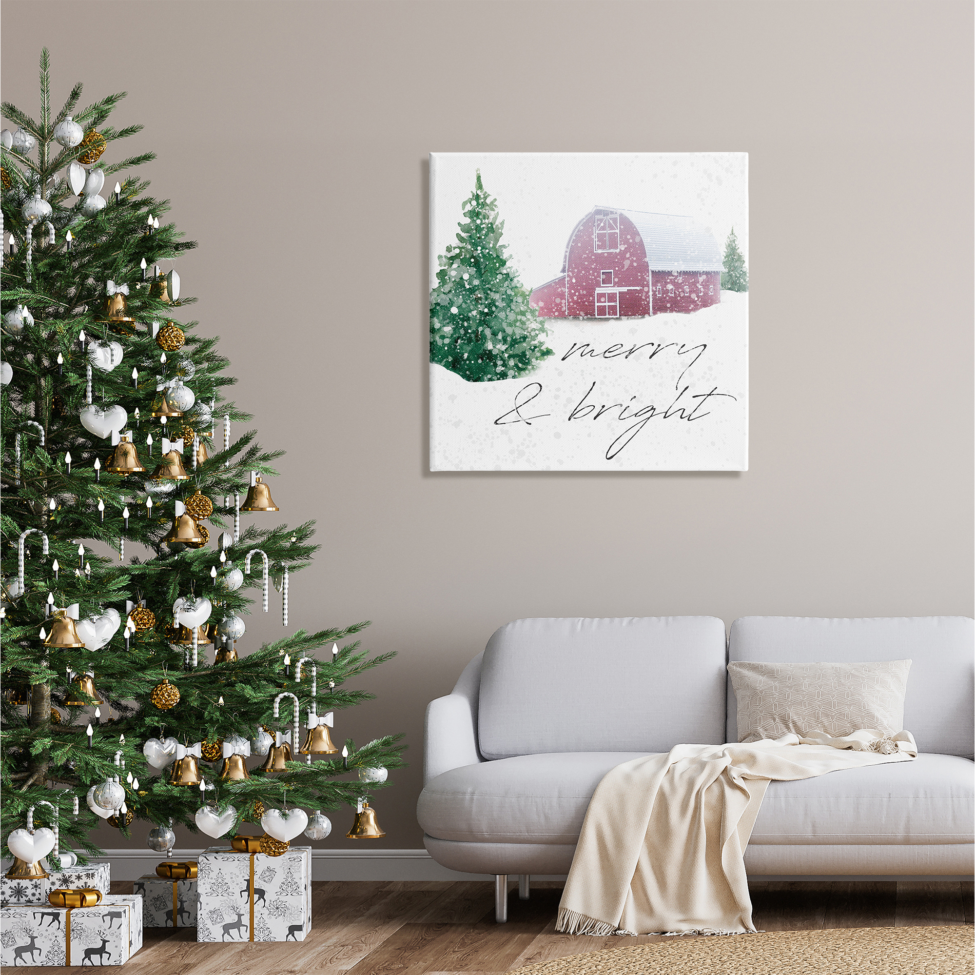 Stupell Industries Merry & Bright Snowy Barn Holiday Painting Gallery Wrapped Canvas Print Wall Art, 30 x 30