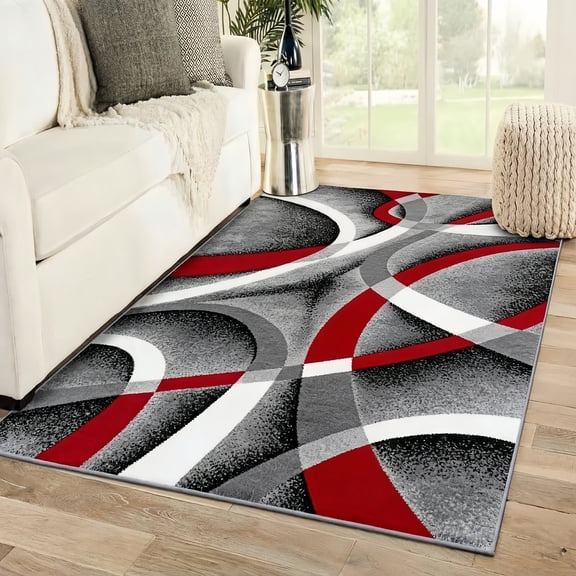 Brythos Modern Geometric Area Rug 6x9 Feet Black White Red Living Room Decor