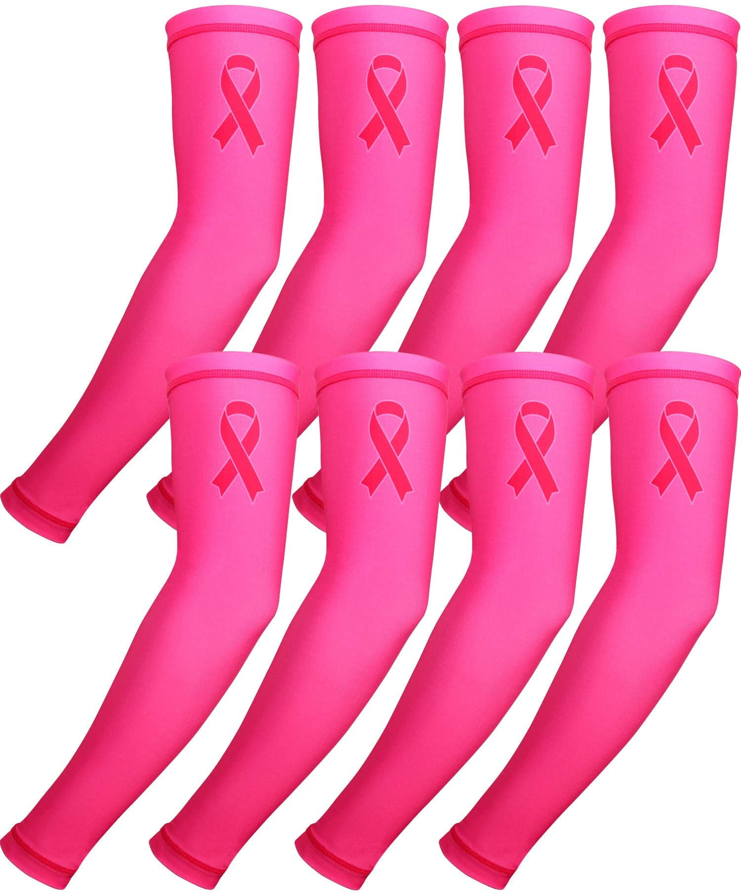 4 Pairs Breast Cancer Awareness Sleeves Pink Ribbon Arm Sleeves Pink Compression Arm Sleeve for Sports