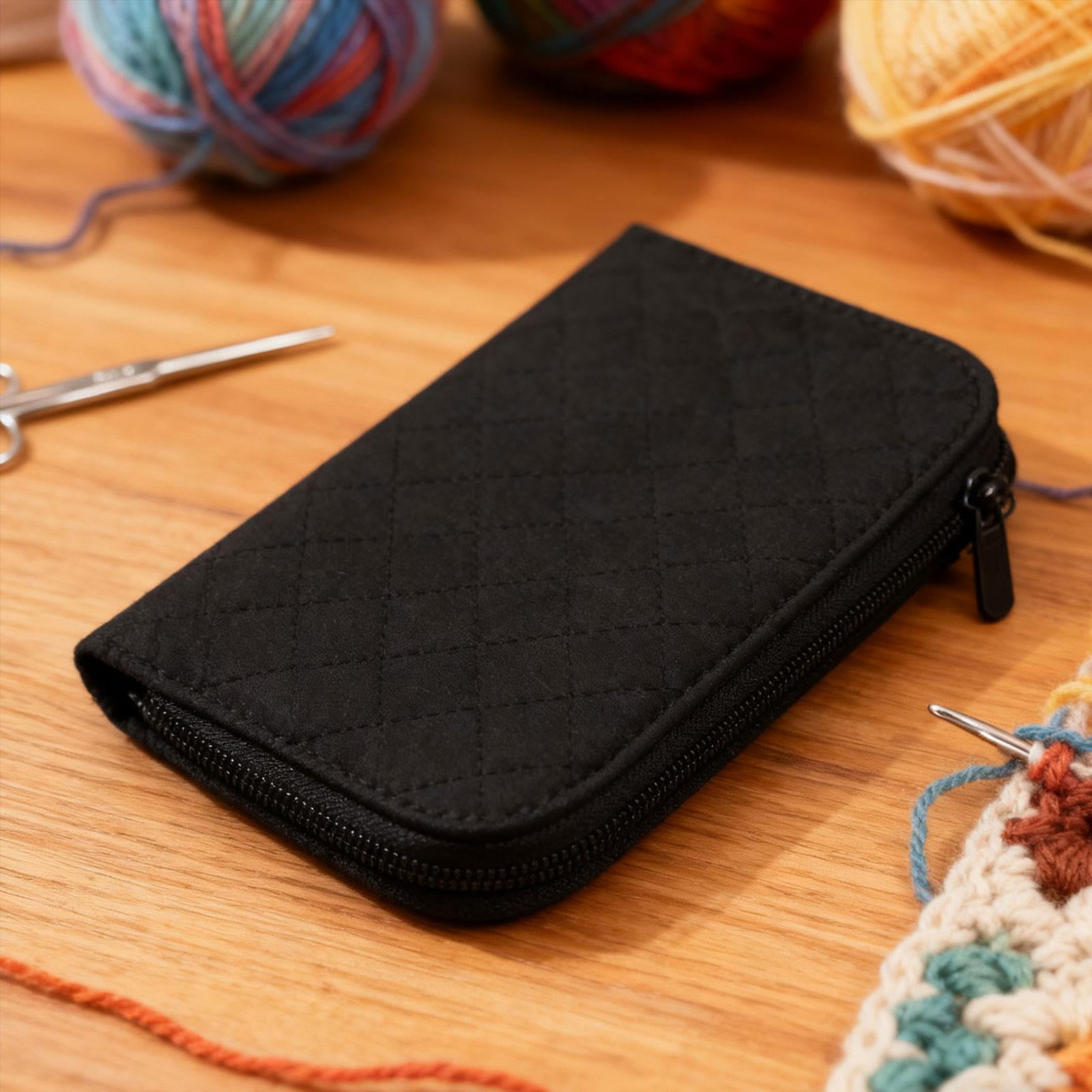 S SERENABLE Crochet Hook Case Organizer Bag Storage Zipper Pouch Portable Polyester Double Layer Design for Storing Crochet Hooks And Knitting Accessories Suitabl Black