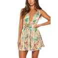 thumbnail image 1 of Coduop Women's Casual Sleeveless Mini Dress Floral Print Deep V-Neck Tie-Up Backless Short Dress, 1 of 7