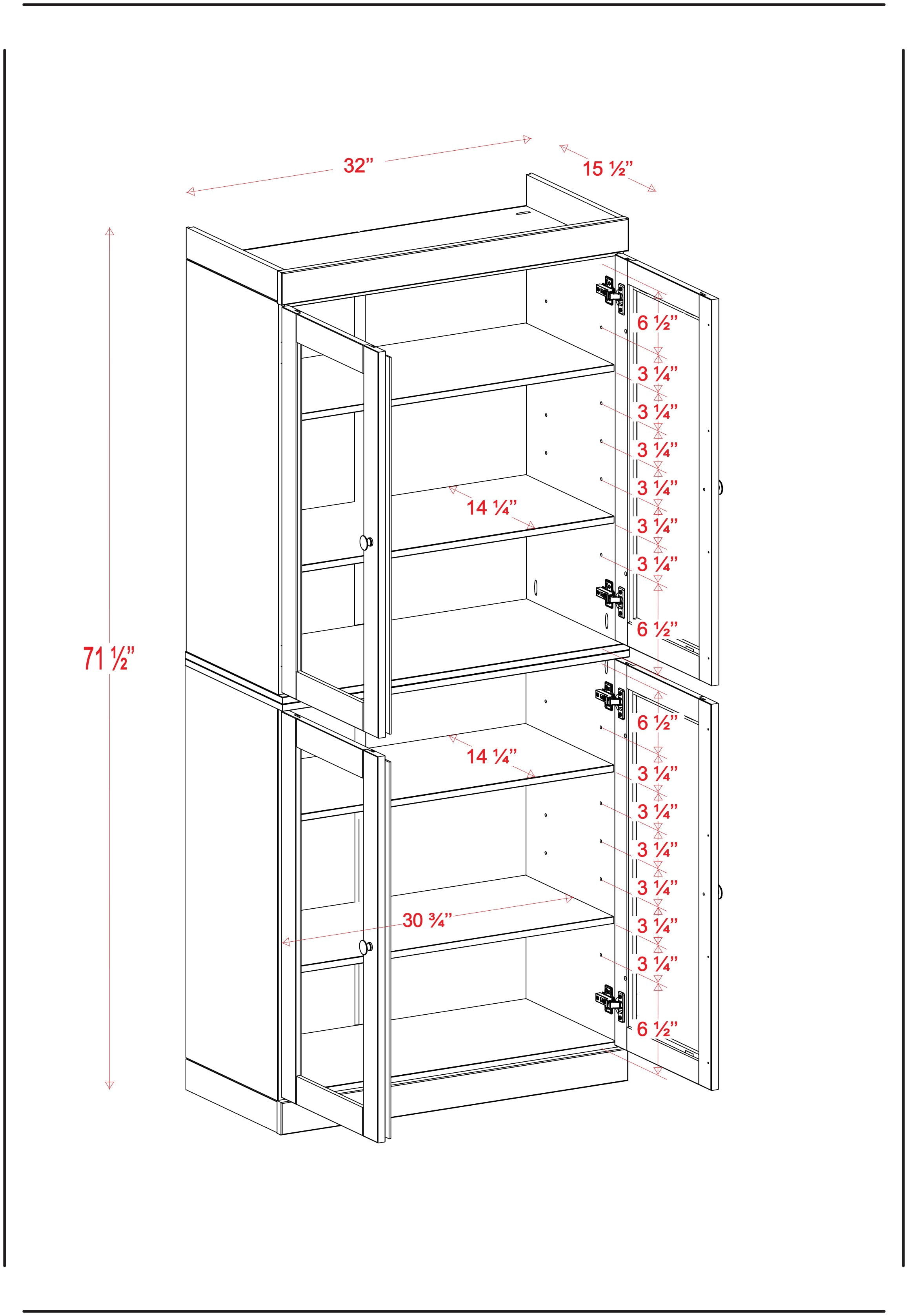 Palace Imports 100% Solid Wood Kitchen Pantry Storage Cabinet with Glass Doors and Adjustable Shelves, White
