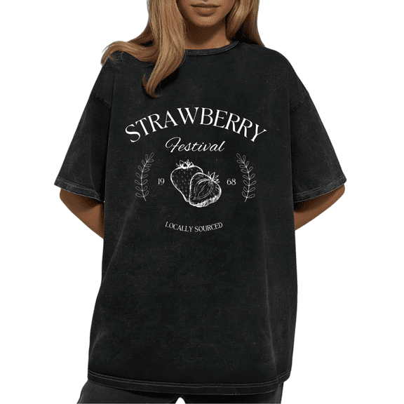 Retro Strawberry Festival 1968 T-shirt Graphic Tees Locally Sourced Shirts Charcoal Loose Fit S-2XL All-Season Tops