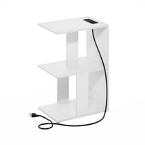 Furinno Boyate Open Storage Sofa Side Table, End Table with USB and Type-C Charging Port, White