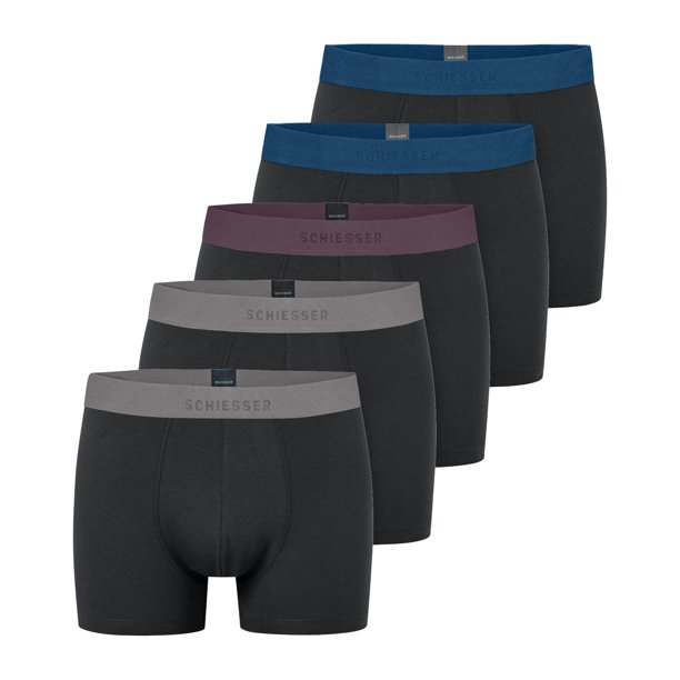 SCHIESSER calzoncillos bóxer para hombre, paquete de 5 - serie «95/5», pantalón, cintura con logotipo Negro/Azul/Gris 2XL (XX-Large)