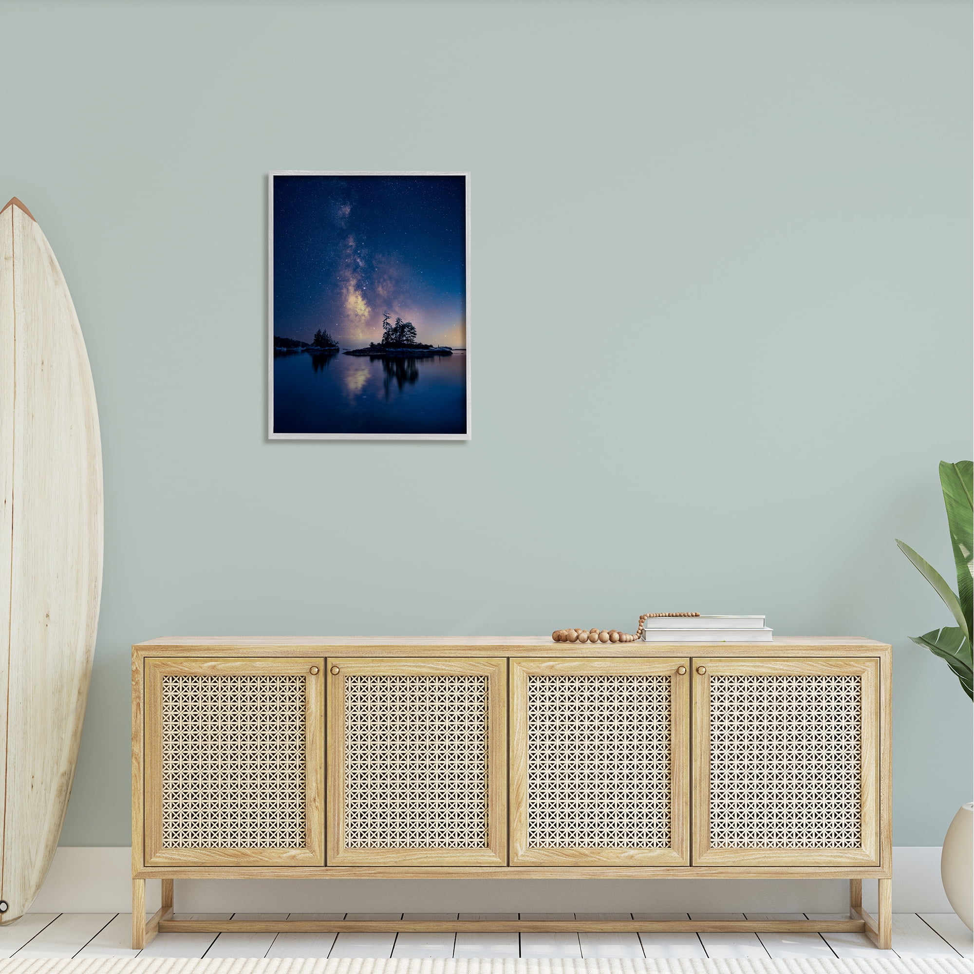 Stupell Night Stars Coastal Island Trees Landscape Photography Gray Framed Art Print Wall Art