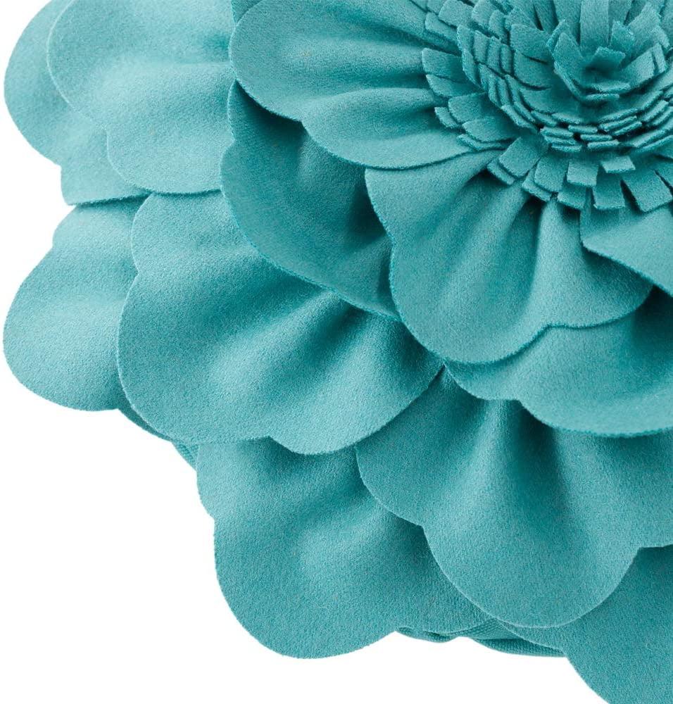 JWH 3D  Handmade Decorative Peony Flower Accent Pillow Cushion Round Shape 14 inch Aqua