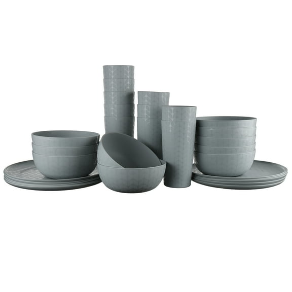 Mainstays 30-Piece Plastic Braided Pattern Dinnerware Bundle Set, Gray