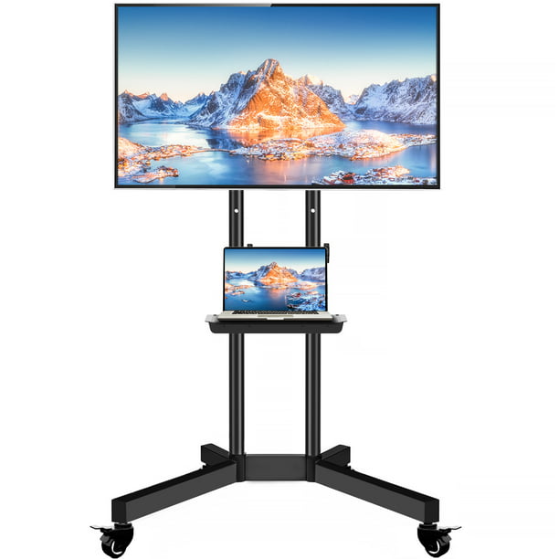 hongersnood aluminium dienblad Modern Mobile TV Stand for 32 to 75 inch LCD LED TVs Black Floor Trolley  Stand Cart on Wheels - Walmart.com