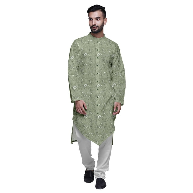 Atasi Ensemble Kurta Pyjama Long pour Hommes à Col Mandarin Imprimé Tenue Décontractée pour Garçons