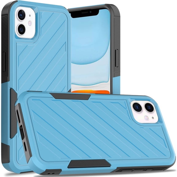 TJS for iPhone 11 Phone Case, [Military Grade] Noble Lined Shockproof Dual Layer Hybrid Protective Cover (Sky Blue/Black)