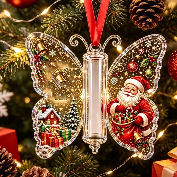 Mivyn Christmas Cash Gift Butterfly Ornament,Christmas Cash Holder with Built‑in Clear Compartment, Acrylic Holiday Money Holder Ornaments for Christmas Home Decoration & Party Change
