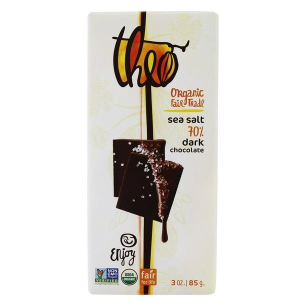 Theo Chocolate - Bio et Commerce Équitable 70% Chocolat Noir Barre Sel de Mer - 3 oz.