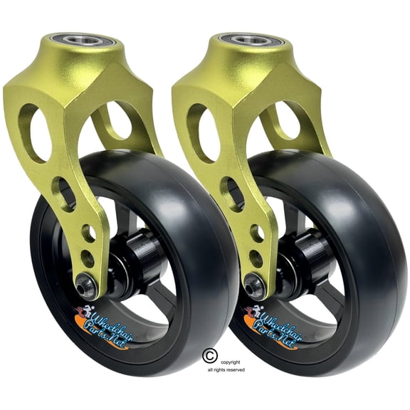 Green Aluminum Caster Fork Assembly With 4x1.40 Soft Roll Wheels in Black Color