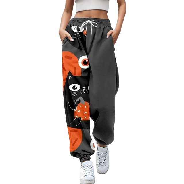 Pantalones de vestir Gibobby mujer chándal Halloween calabaza Cintura alta Gris M