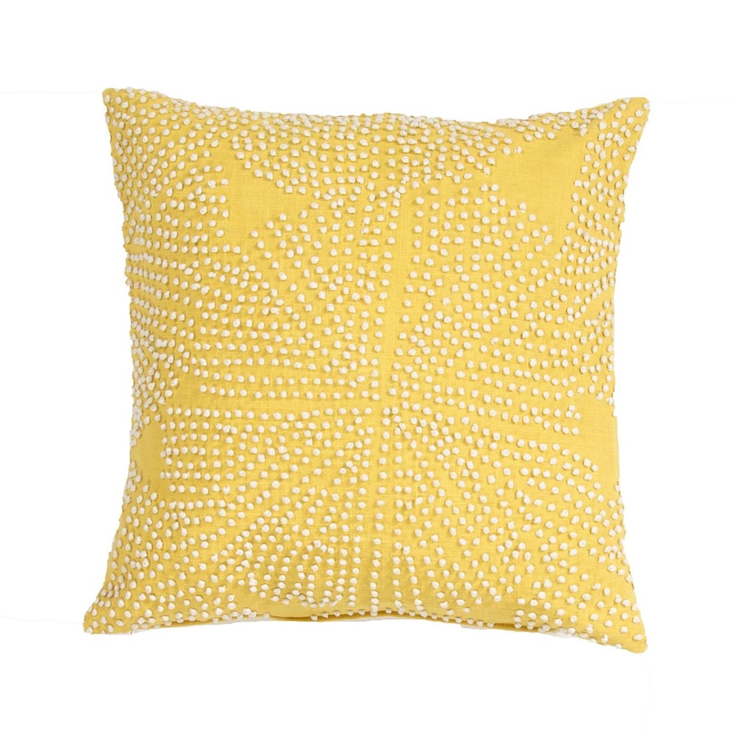 18" Yellow and Ivory Textured Lemon Design Decorative Throw Pillow
