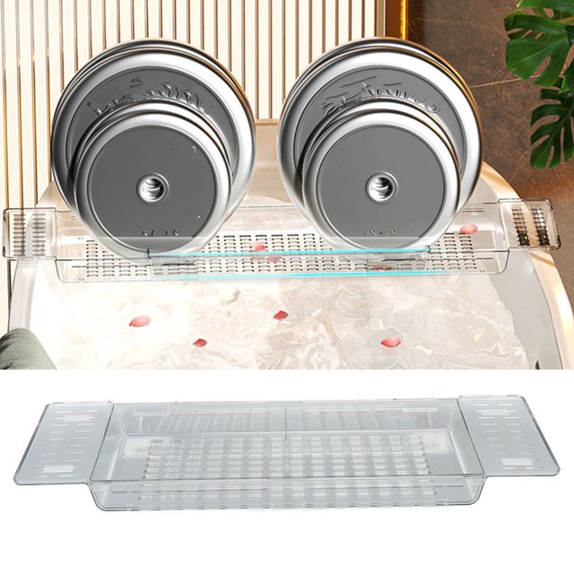 Bathtub Tray, PET Material 56.5cm to 80cm Length Extendable Bath Shelf with Draining Design, Waterproof Bath Tub Tray, Large Capacity Bathtub Tray Table for Bathroom