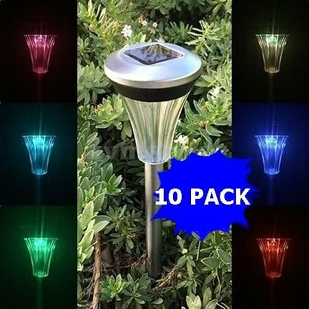 10Pack Solar Powered Stake Stainless Steel Pathway Lawn LED Path Light Sun