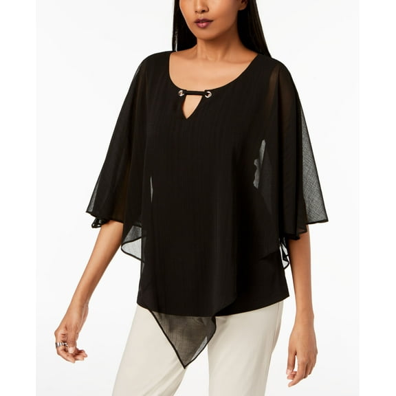 JM Collection Layered-Look Chiffon Poncho Top Womens S Black shirt MSRP $54